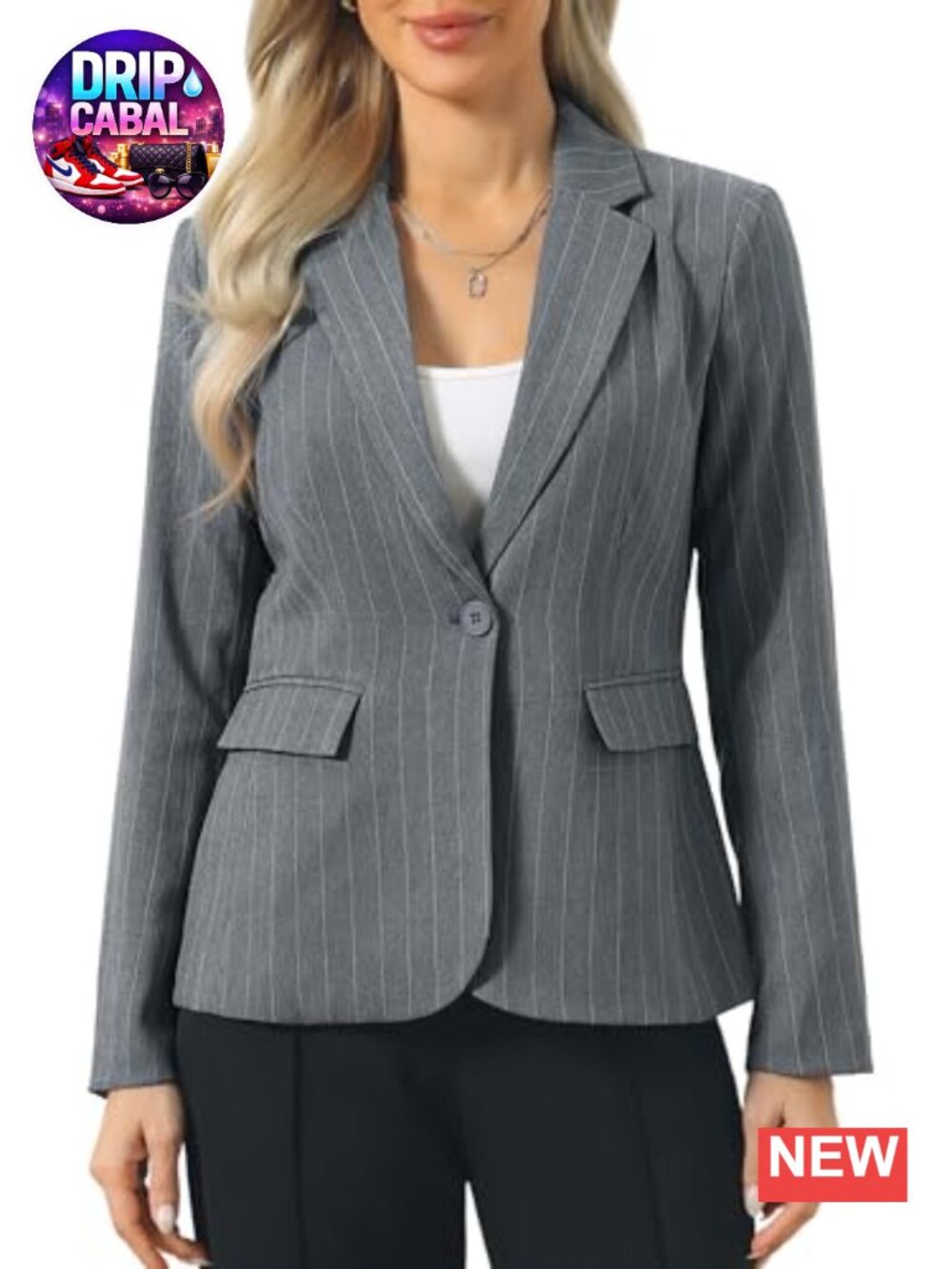 Womens Striped One Button Notched Lapel Long Sleeve Office Blazer